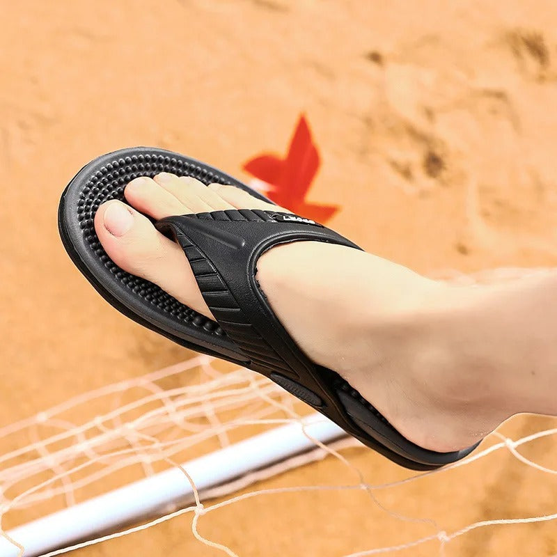Herreslippers med massasjefunksjon. Pustende og komfortabelt fottøy for sommer og fritid.