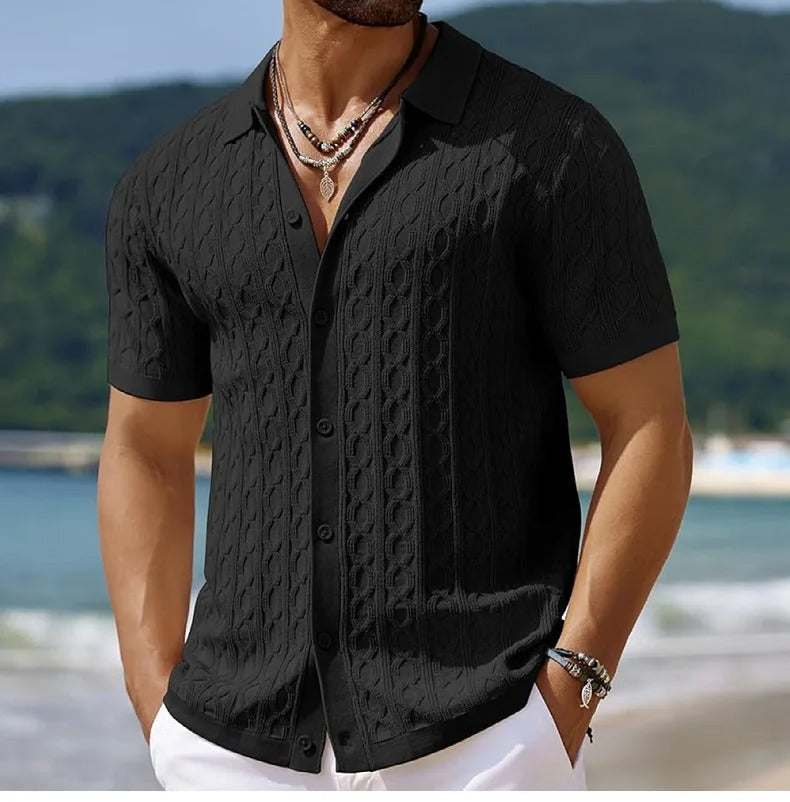 Elegant menns retro poloskjorte for fritid, jacquardstrikket design gir en tidløs, klassisk stil.