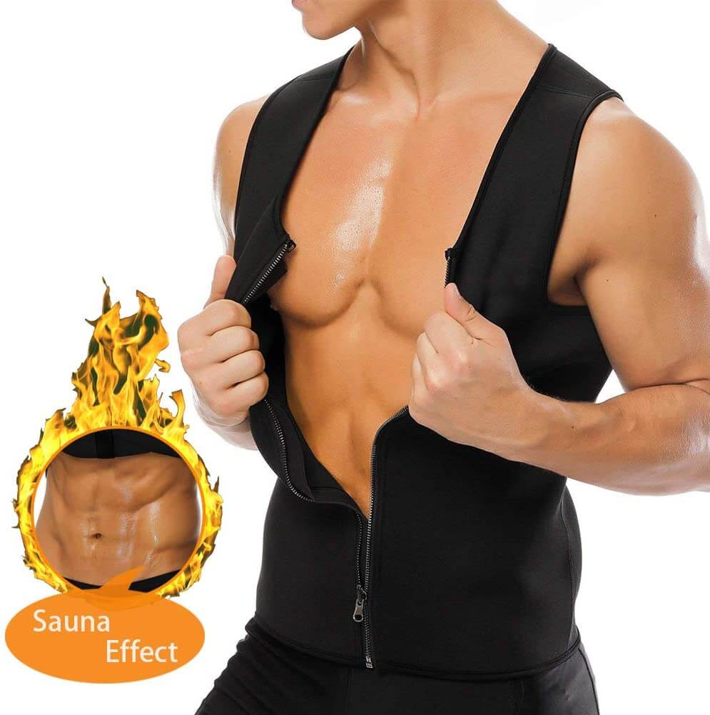 Glidelåsvest for menn, gir saunaeffekt under trening, fremmer fitness og kroppsforming.