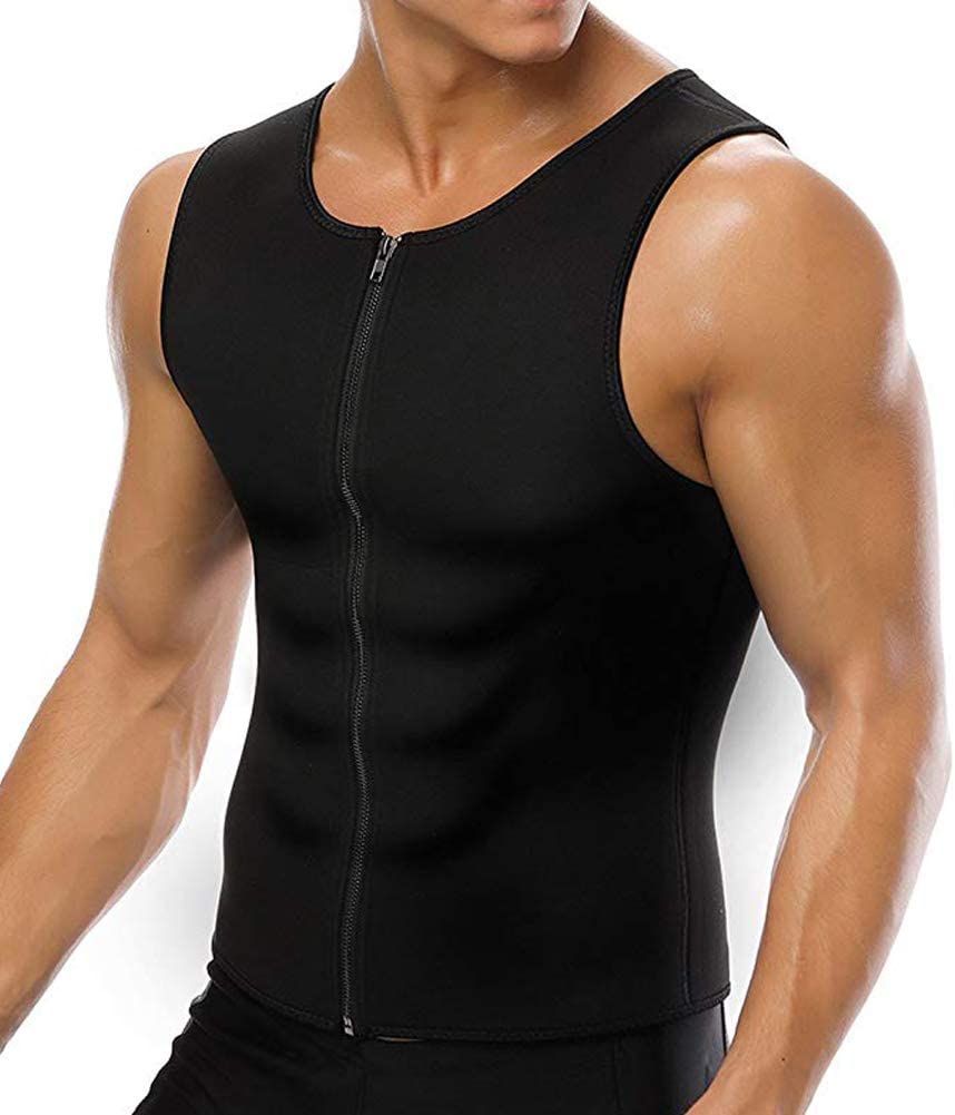 Fitness svettevest for menn med glidelås, ideell for intens trening, slanking og sport.