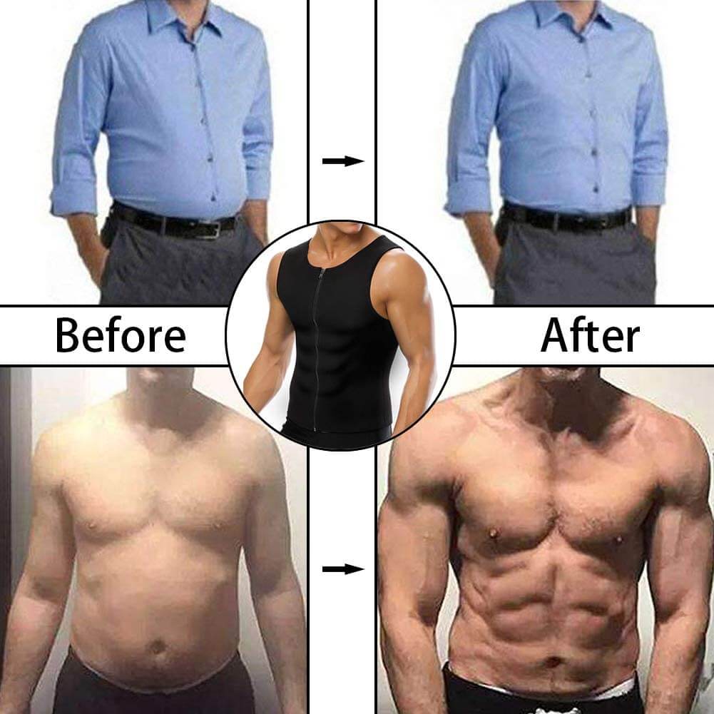 Frontbilde av menns glidelås svettevest, designet for økt svette, fitness og effektiv trening.