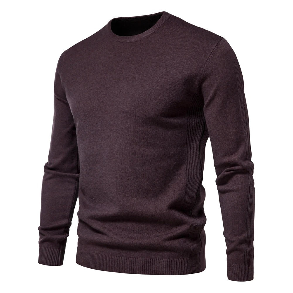 Perfekt slimfit genser for menn, varm ensfarget O-hals pullover for vinter og vår.