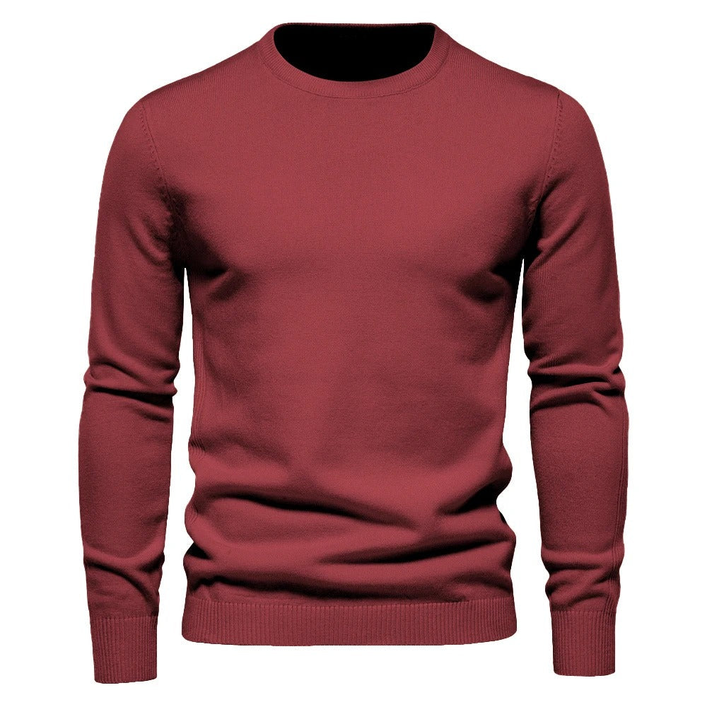 Klassisk O-hals menns pullover, slimfit og varm, egnet for både casual og elegante antrekk.