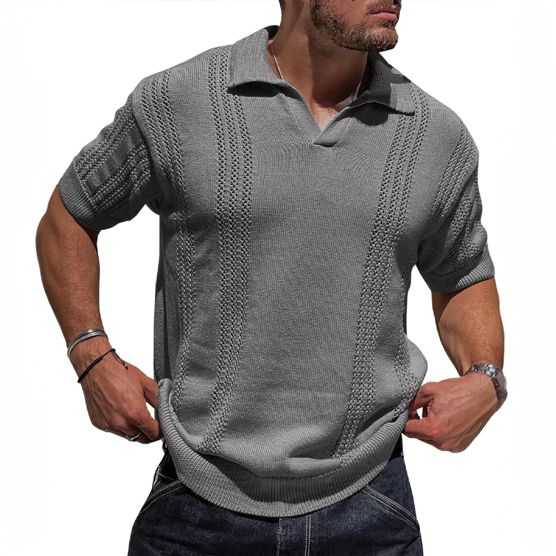 Klassisk menns strikket skjorte, pustende og allsidig. Passer til både sommerlige fritids- og business casual-antrekk.