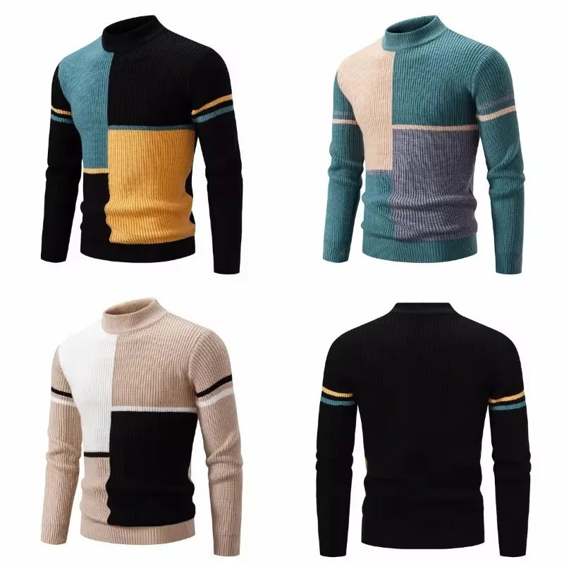 Nærbilde av detaljer på menns varm strikket genser. Kvalitets pullover i klassisk farge.
