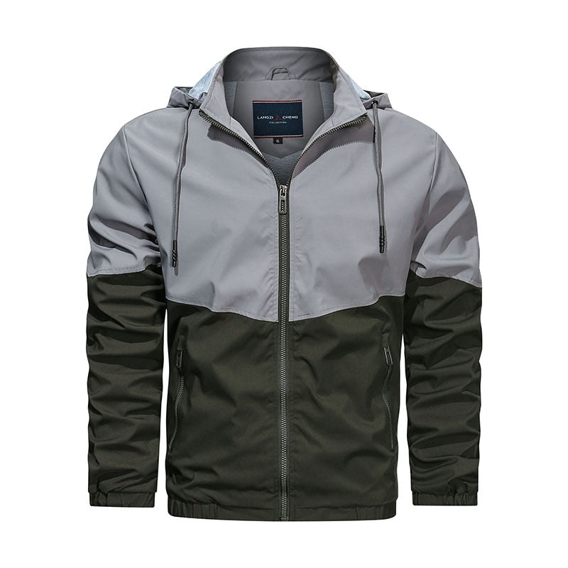 Menns vindtette høstjakke med hette for utendørs fritid og sporty casual stil.
