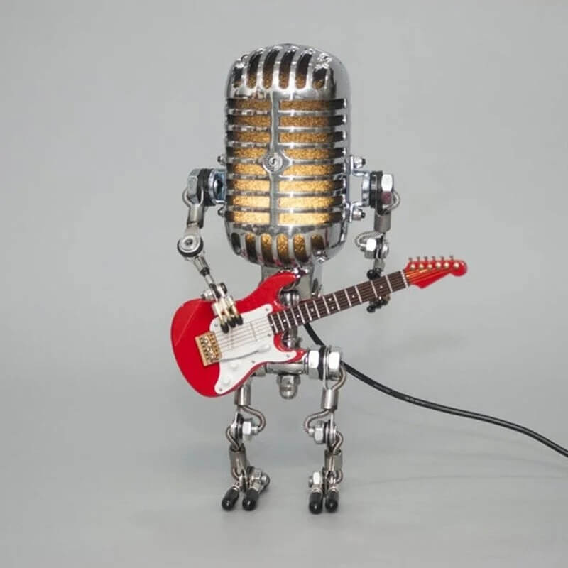 Dekorativ og funksjonell mikrofonrobotlampe med justerbar LED, for lesing, arbeid og stemningslys.