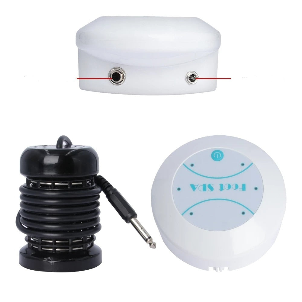 Pakken til Mini Detox Fot Spa Maskin. Inkluderer alt for ionisk fotavgiftning hjemme.