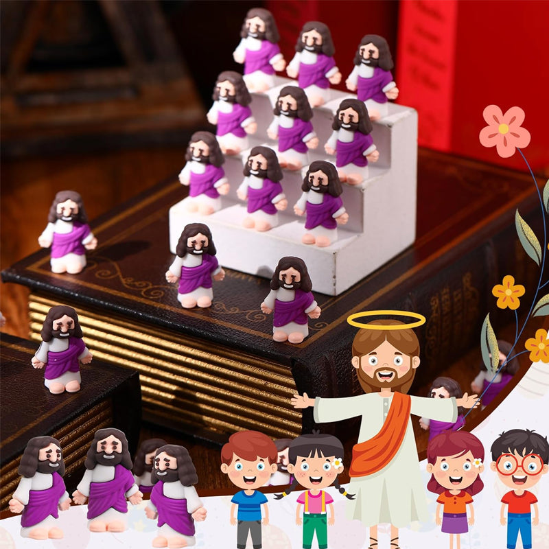 "Mini Jesus-figur i PVC, detaljert påskepynt i miniatyr, robust og holdbar, ideell for religiøs dekorasjon."