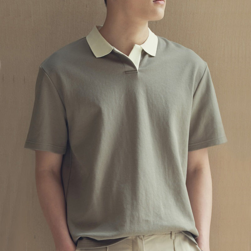 Tidløs herreskjorte, polo-modell, for menn. Minimalistisk stil for vår/sommer, komfortabel og elegant hverdagsbruk.