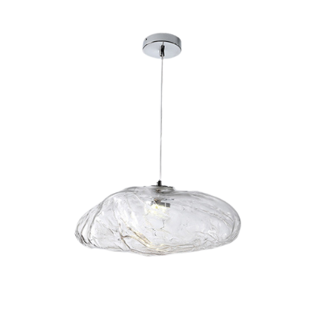 "Minimalistisk pendel med håndlaget blåst glassboble, elegant design i klar farge for moderne interiør."