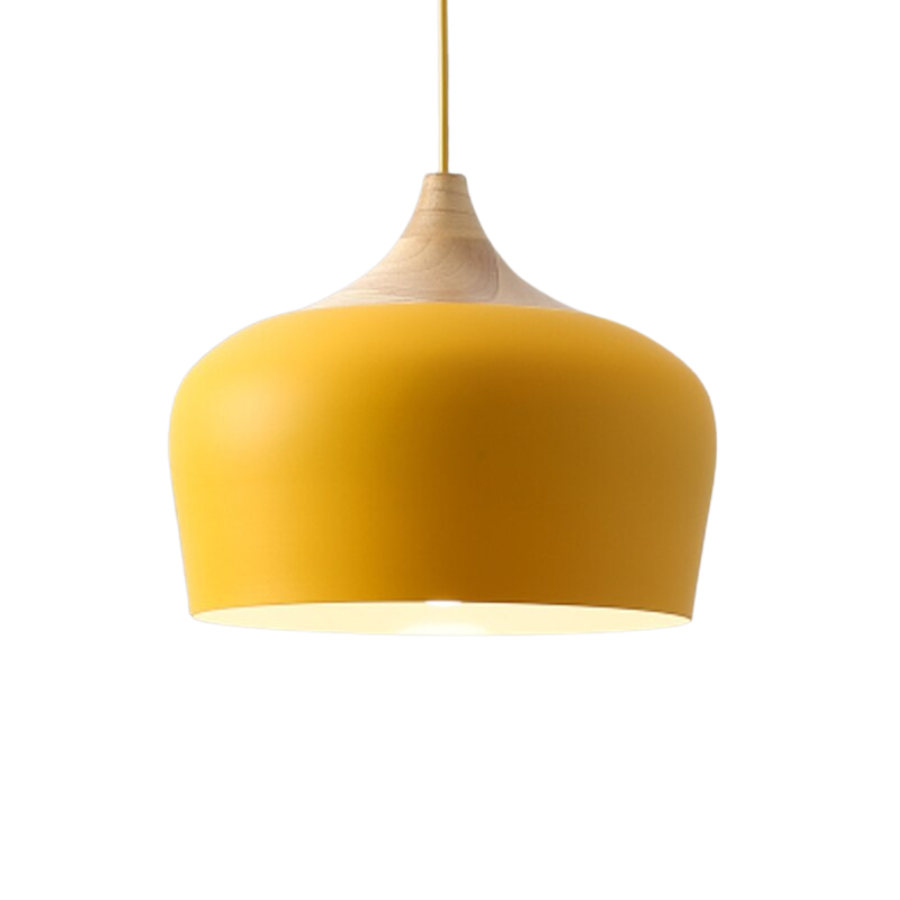 Minimalistisk pendellampe i pastellgrønt, moderne design; perfekt for kjøkken og spisestue.