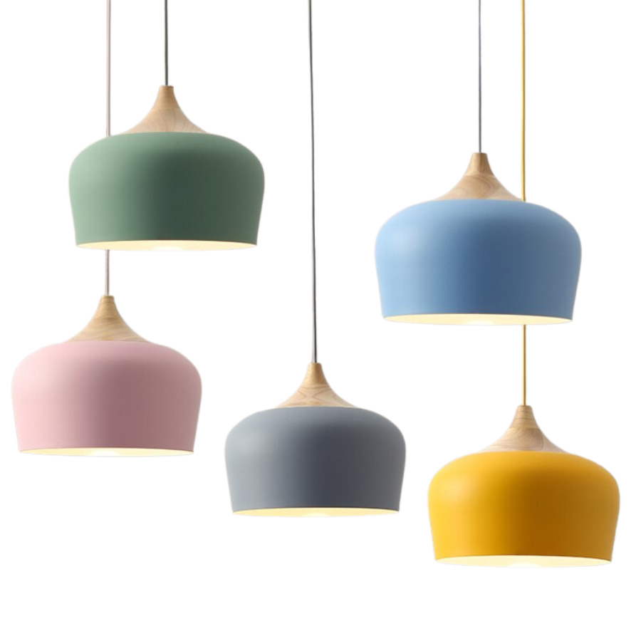 Pendellampe i pastellblått; en moderne designlampe som gir dekorativ belysning i hjemmet.