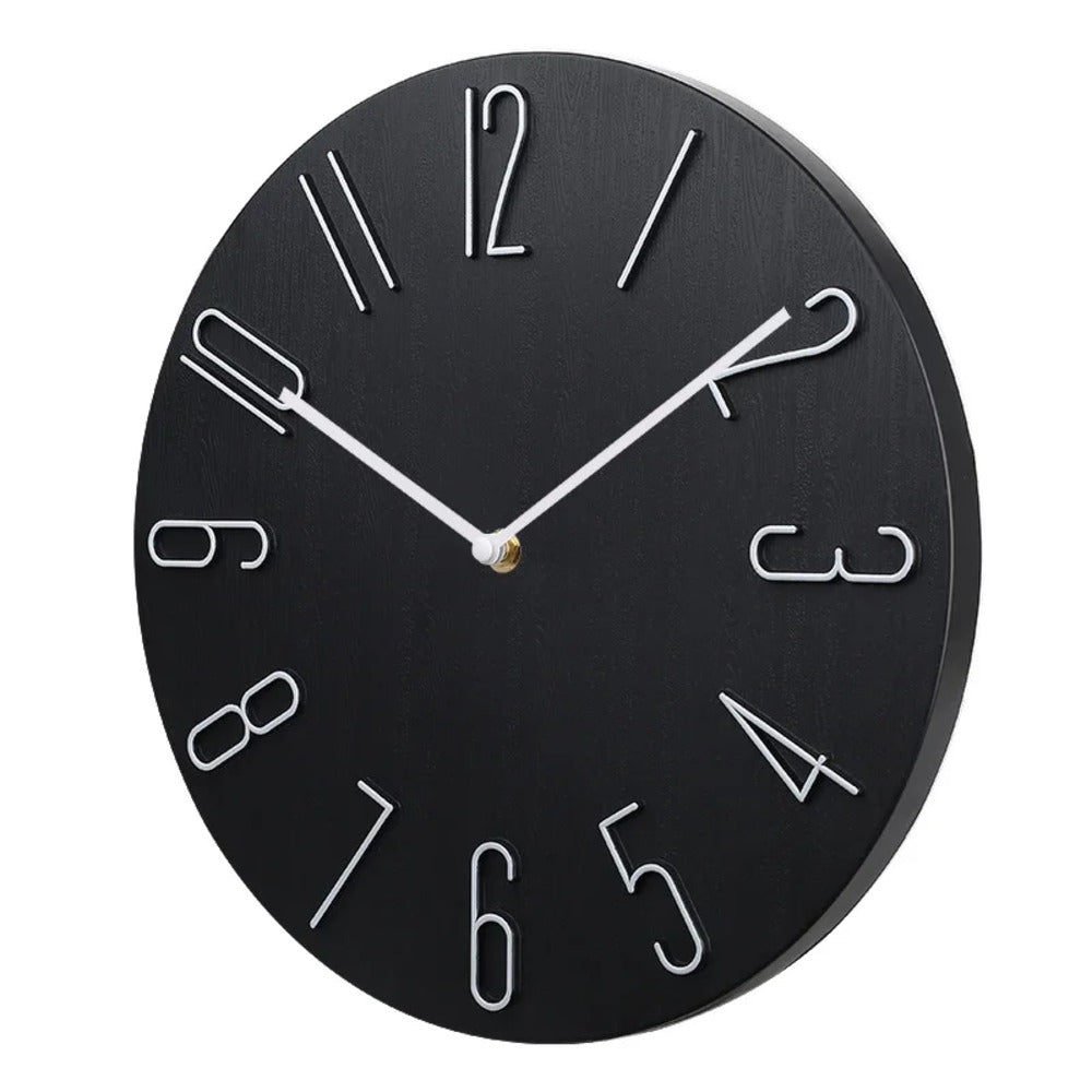 Minimalistisk, stille veggklokke for moderne hjem, hvit urskive, svarte visere, minimalistisk design