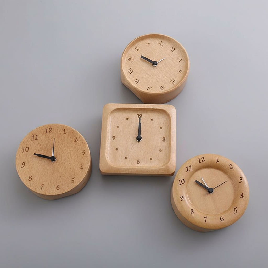 Moderne vekkerklokke i bøketre, elegant og minimalistisk for stilbevisst innredning