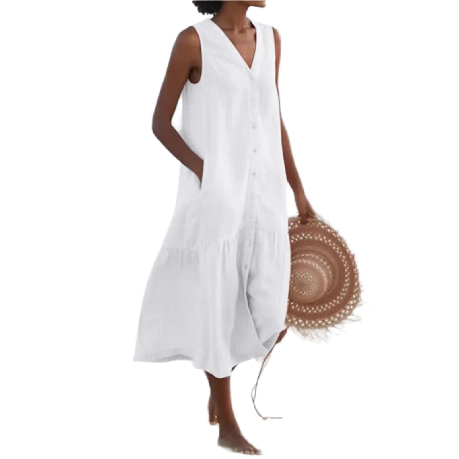 Moderne damekjole med elegant V-utringning for en stilig og komfortabel hverdagslook eller fest.