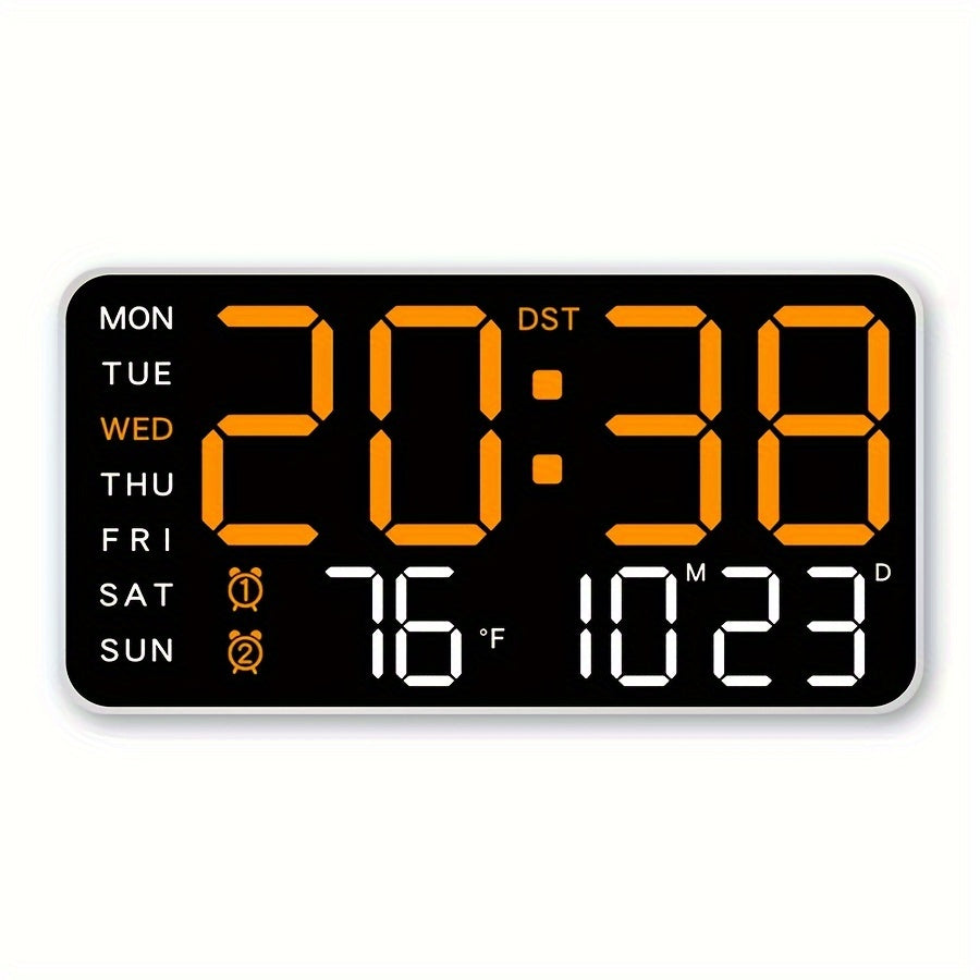 Elegant digital veggklokke med LED-skjerm, multifunksjonell tidsvisning, temperatur og vekkerklokke for hjemmet.