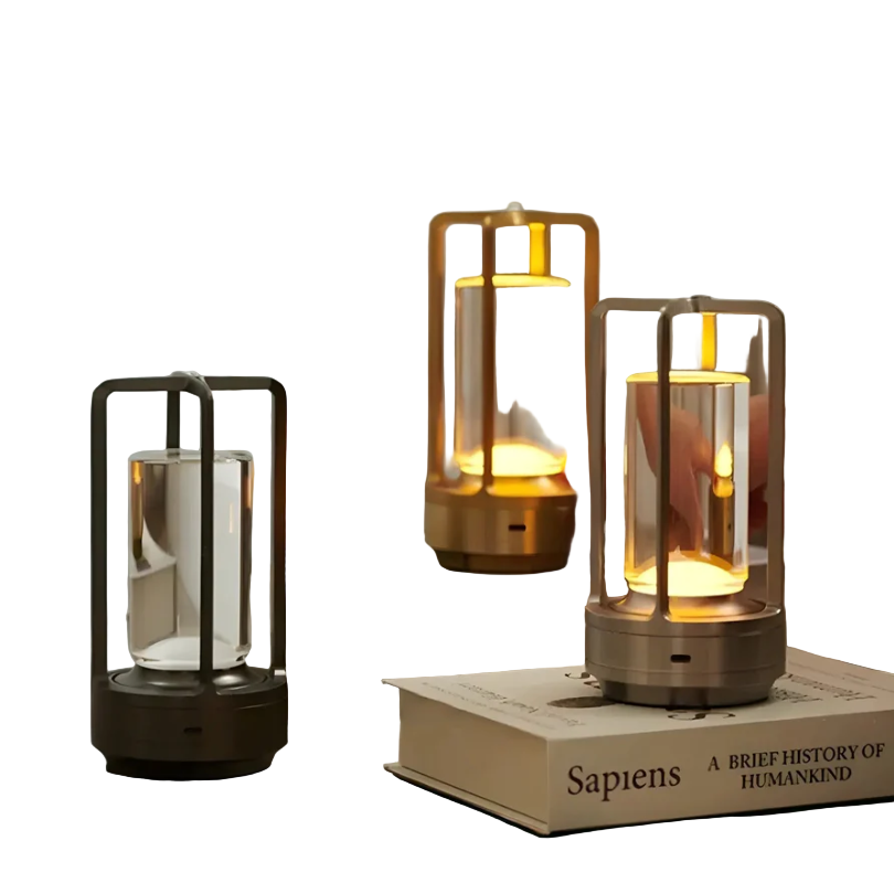 Moderne dimbar LED bordlampe med berøringssensor, gir koselig stemningslys i stue eller soverom.