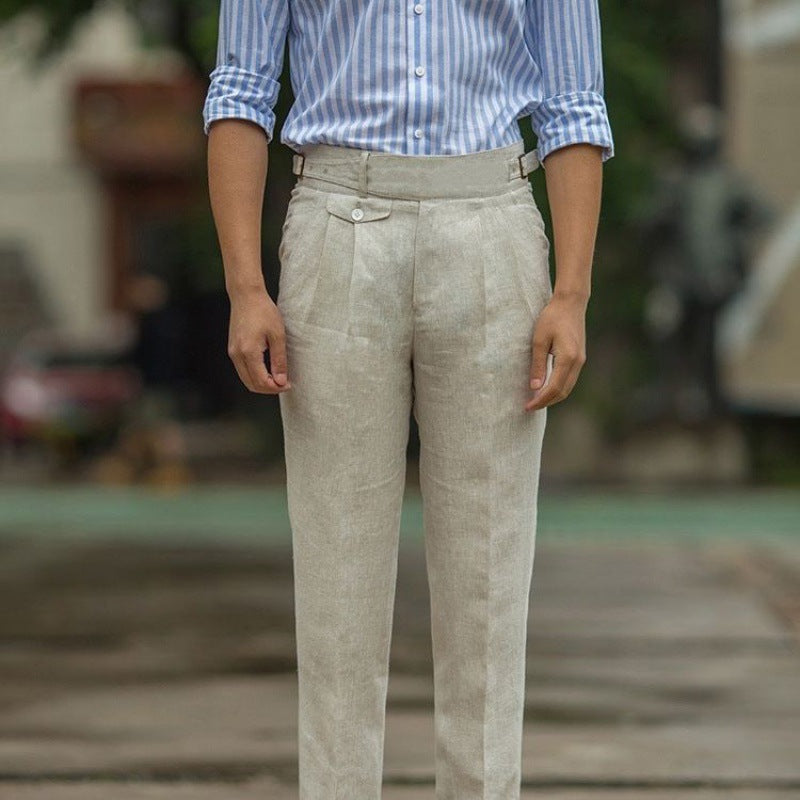 Komfortable herre slim fit bukser, høy midje. Moderne casual dressbukser for en avslappet stil.