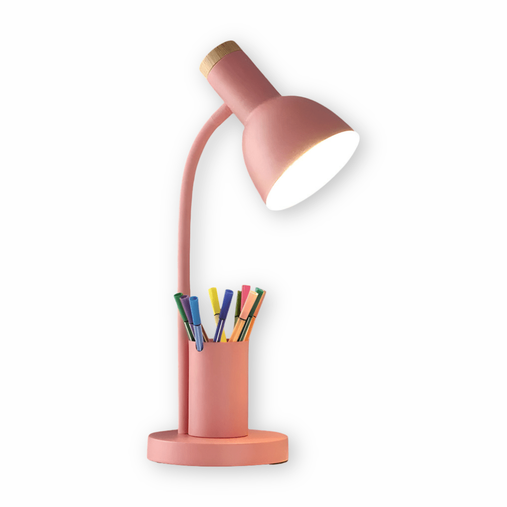 Allsidig LED-bordlampe for hjemmekontor. Moderne design med penneholder og justerbart leselys.