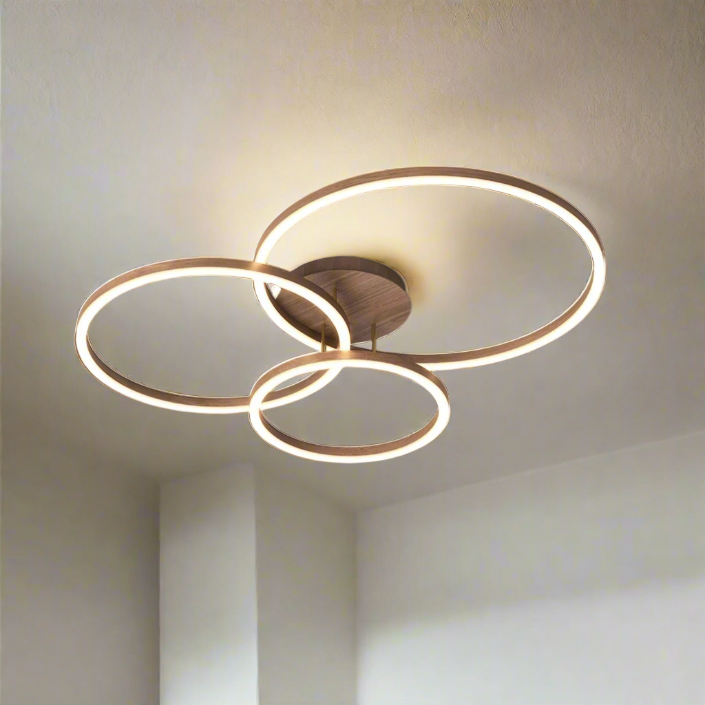 "Moderne LED takarmatur med geometrisk design, energiøkonomisk belysning, perfekt for moderne interiør."