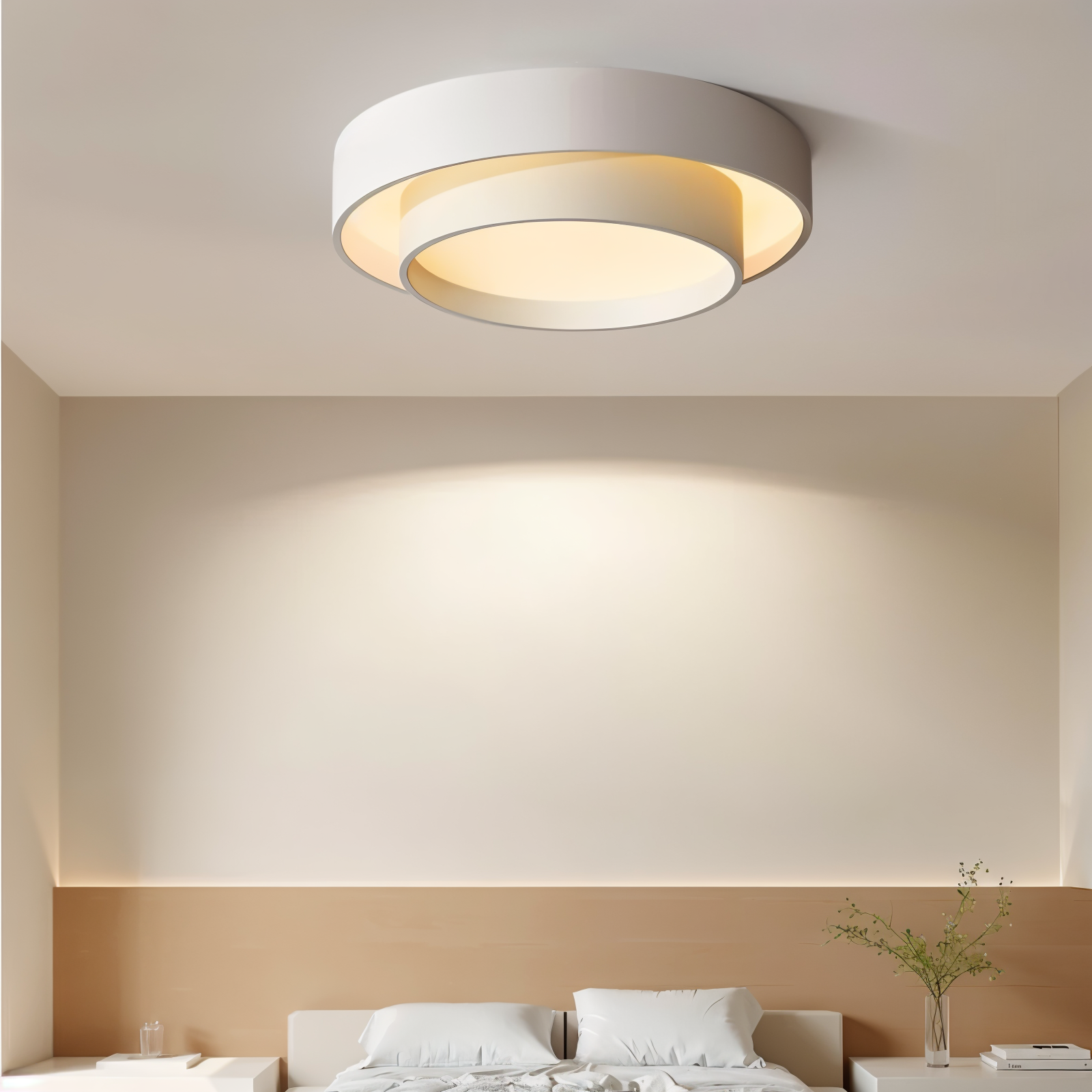 Dimbar og energieffektiv LED taklampe. Dobbeltlags design gir stilren takbelysning.