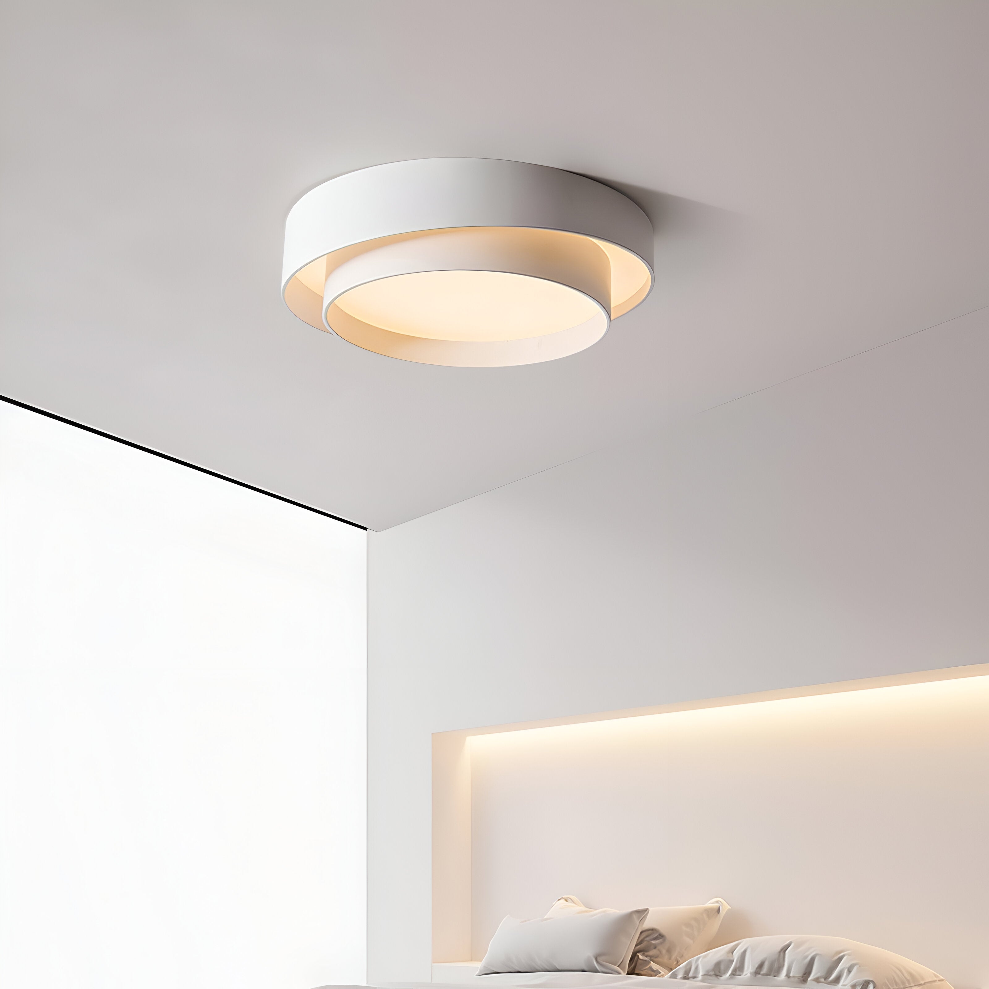 Energieffektiv sirkulær LED taklampe. Dobbeltlags design for moderne, stilren hjemmeinnredning.