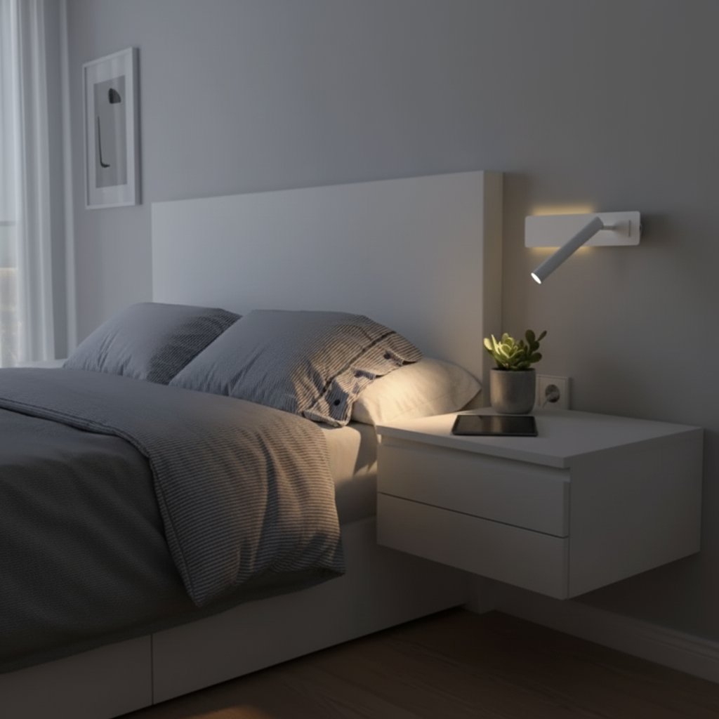 Elegant moderne LED leselampe for vegg, ideell for soverom, kontor og stue. Justerbar belysning for komfort.