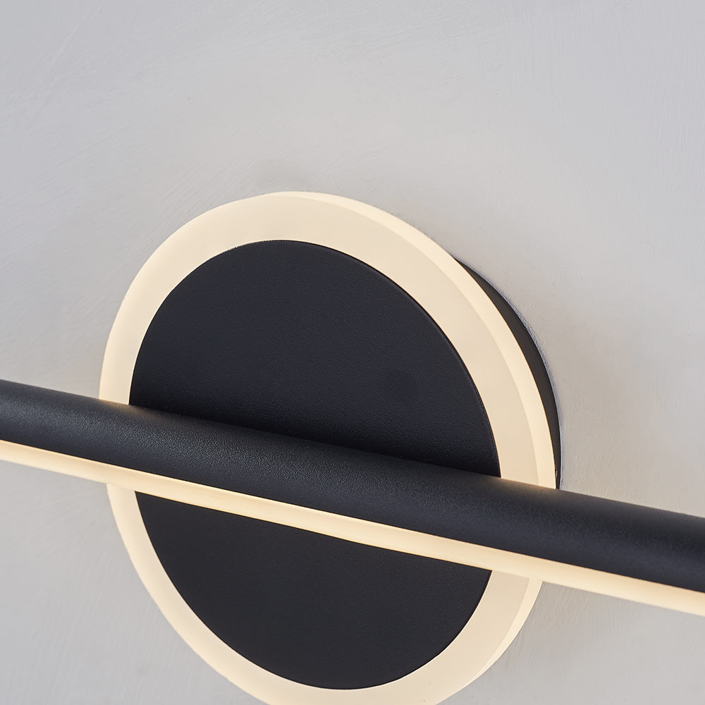 "Moderne LED vegglampe med rund og firkantet design, laget av metall og silikon, energieffektiv og stilfull."