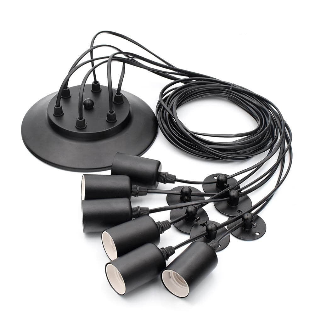 Moderne multi pendellampe i sort metall. Justerbar taklampe med E27 sokkel for stilfull interiør.
