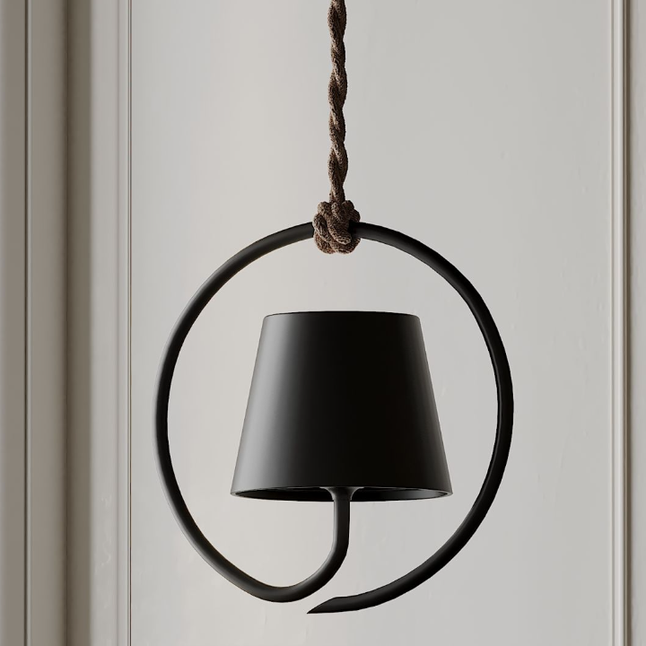 "Moderne oppladbar LED pendellampe i minimalistisk design, hvit skjerm, værbestandig, egnet for innendørs/utendørs bruk"