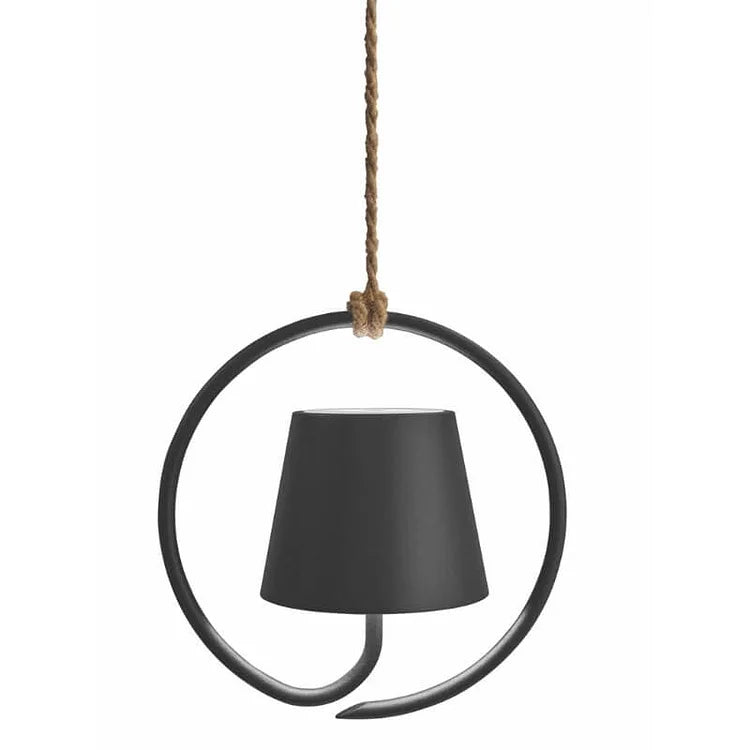 "Moderne oppladbar LED pendellampe i minimalistisk design, hvit skjerm, værbestandig, egnet for innendørs/utendørs bruk"