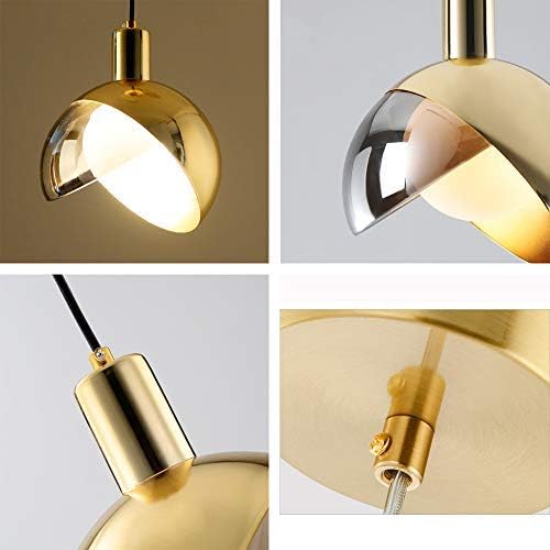 "Moderne pendellampe i gullglass med røykgrå skjerm, elegant nordisk stil, perfekt for stue og spisestue."