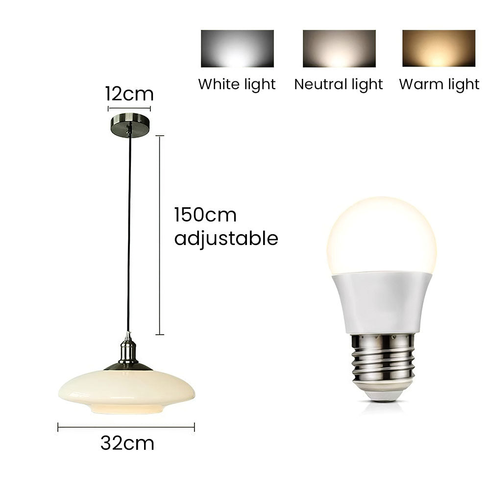 "Moderne pendellampe i hvitt glass, minimalistisk design, hvit finish, elegant belysning for hjem, stue eller kjøkken."