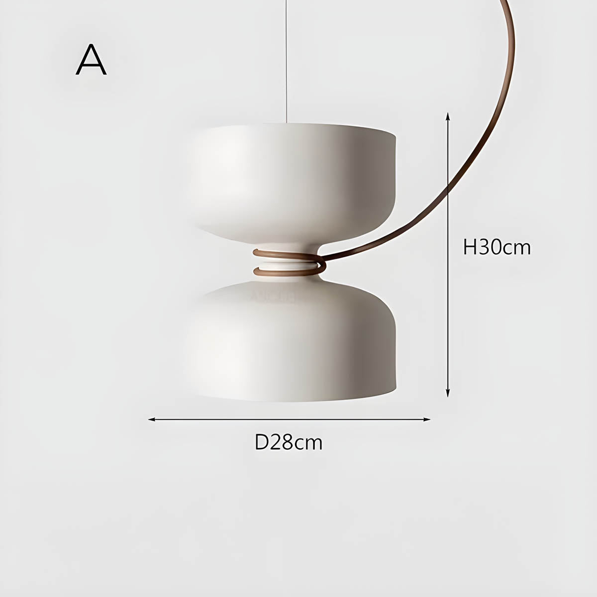 "Moderne pendellampe med geometrisk design, sirkulær form, og dristige kurver, perfekt for interiørbelysning."