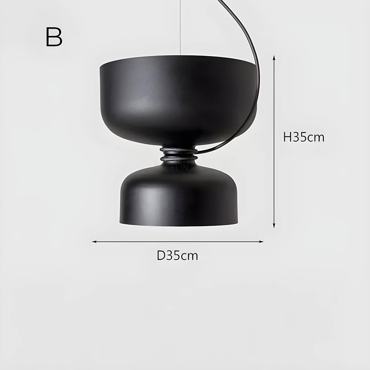 "Moderne pendellampe med geometrisk design, sirkulær form, og dristige kurver, perfekt for interiørbelysning."