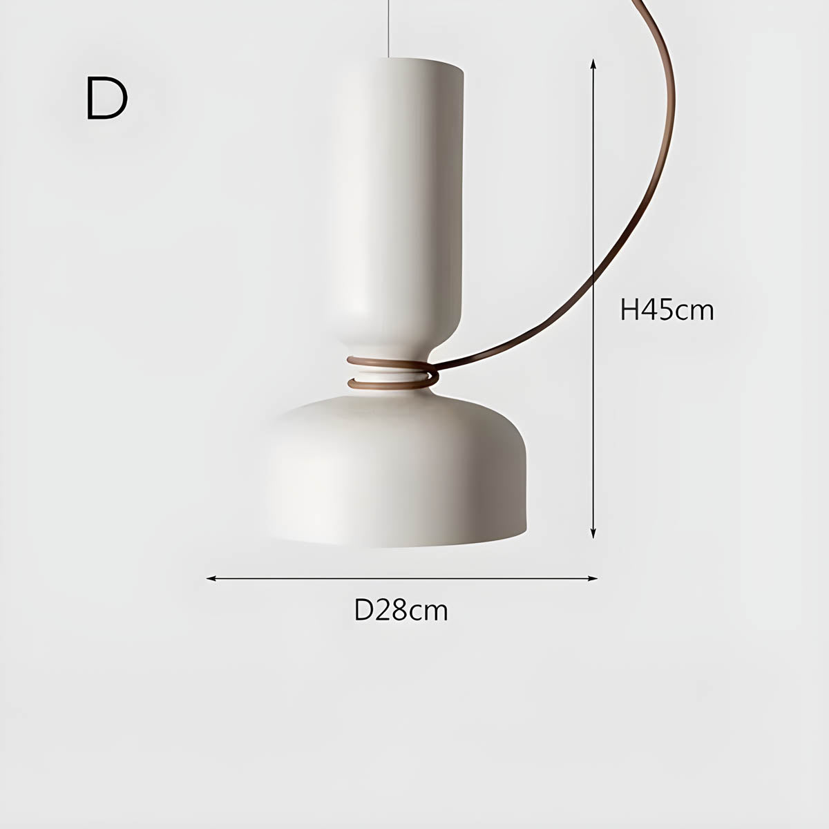 "Moderne pendellampe med geometrisk design, sirkulær form, og dristige kurver, perfekt for interiørbelysning."