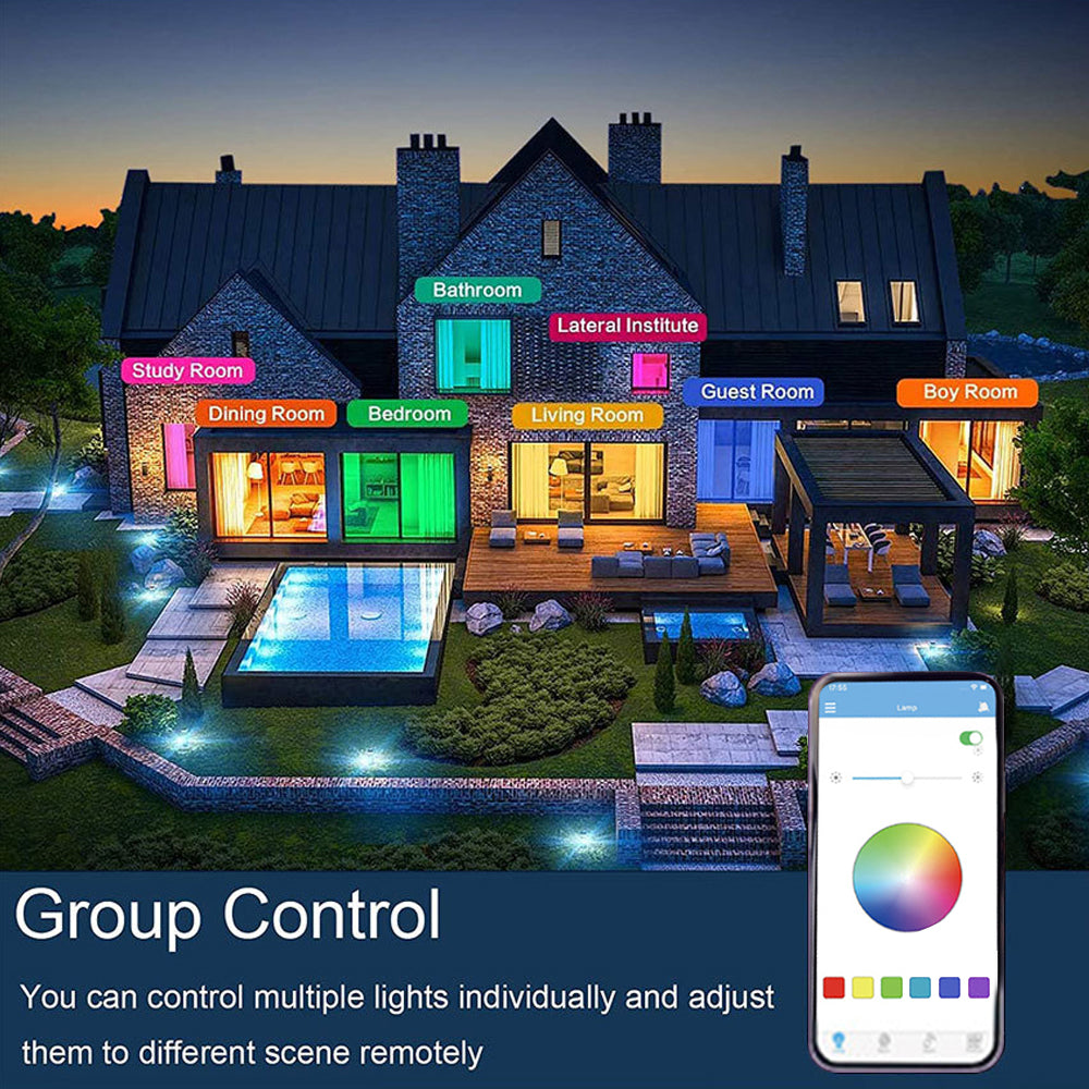 "Moderne RGB-LED-taklampe med justerbar fargekontroll for smart belysning i stilig design, lett styrt med app"