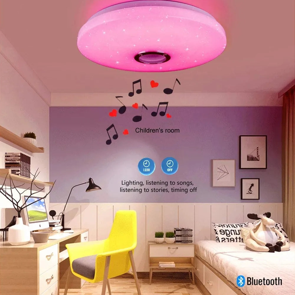 "Moderne RGB-LED-taklampe med justerbar fargekontroll for smart belysning i stilig design, lett styrt med app"