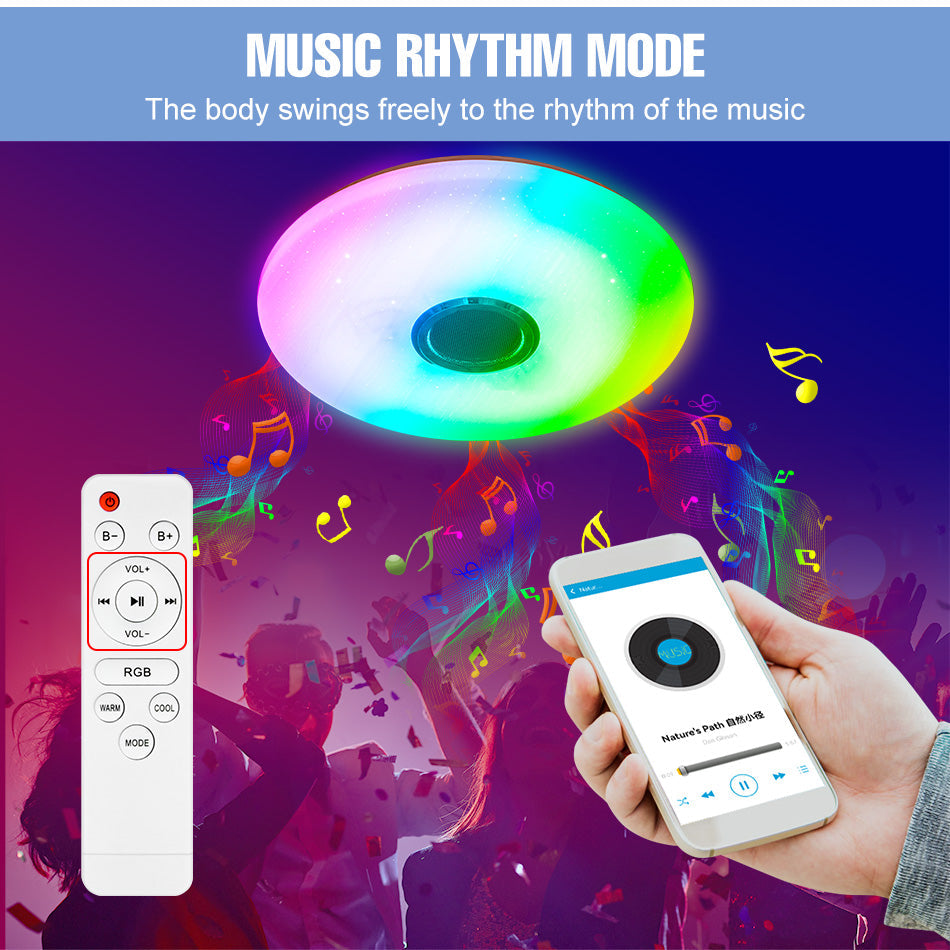 "Moderne RGB-LED-taklampe med justerbar fargekontroll for smart belysning i stilig design, lett styrt med app"