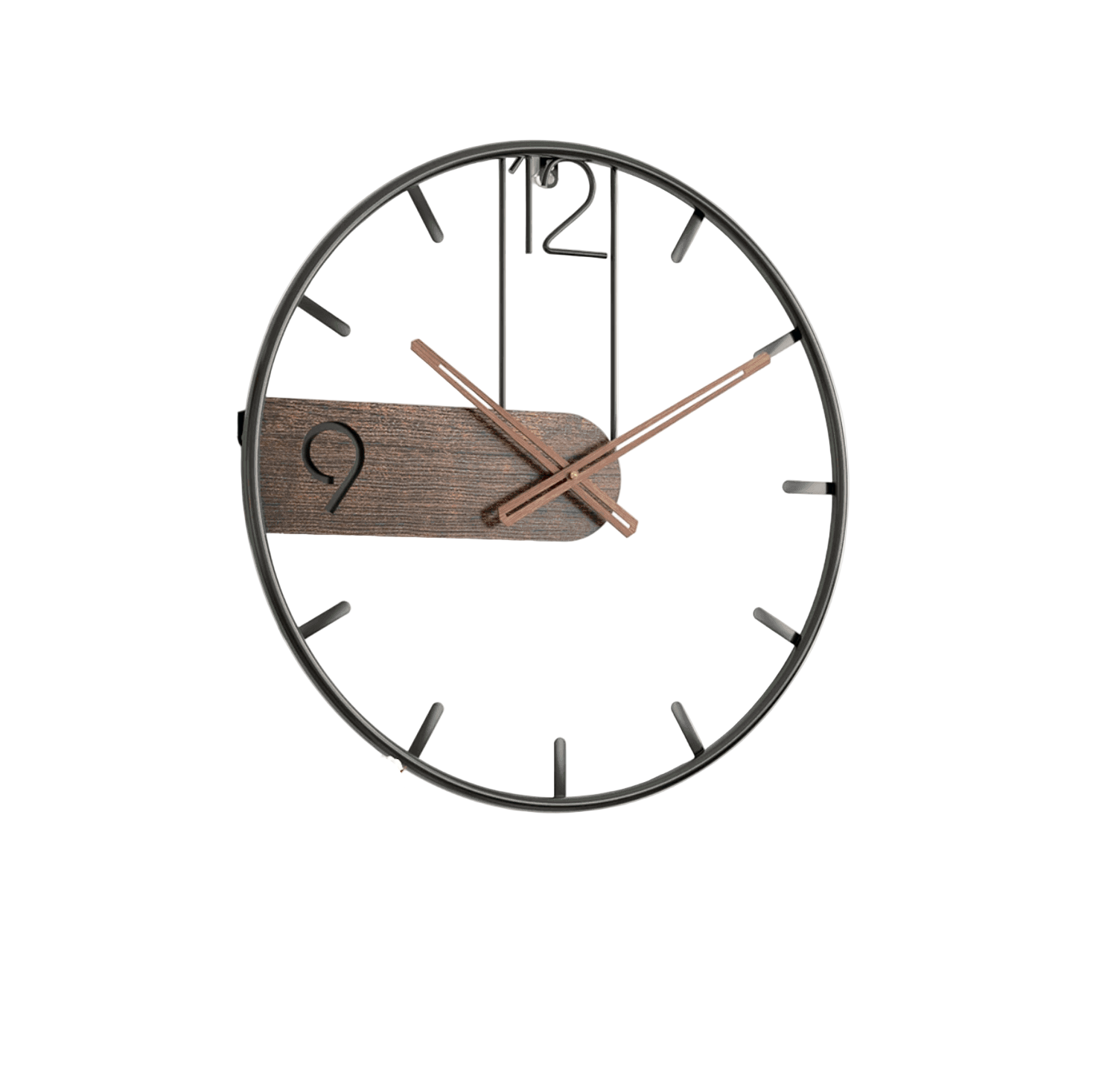 Moderne rund veggklokke med stille urverk. Elegant minimalistisk design, perfekt for stue og kontorinteriør.
