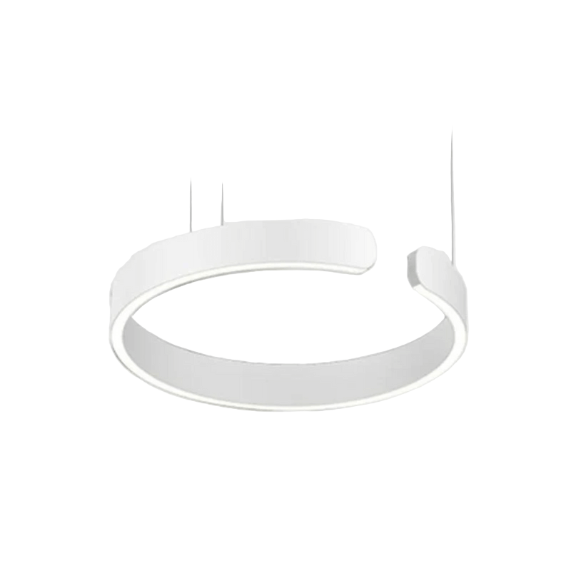 Moderne sirkulær LED pendellampe for stue og spisestue. Dimbart design fremhever interiøret.
