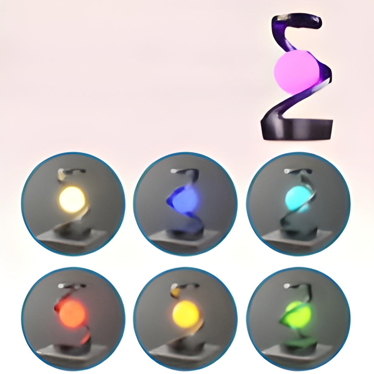 Svevende LED-lampe med roterende lys, integrert trådløs lader og moderne futuristisk design for interiør.