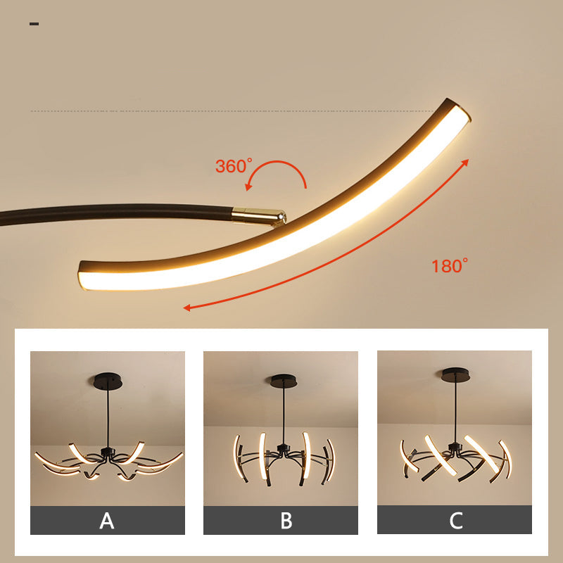 "Moderne taklampe med luster design og LED-lys, elegante gull- og svartdetaljer. Tilgjengelig i 8 og 12 armer."