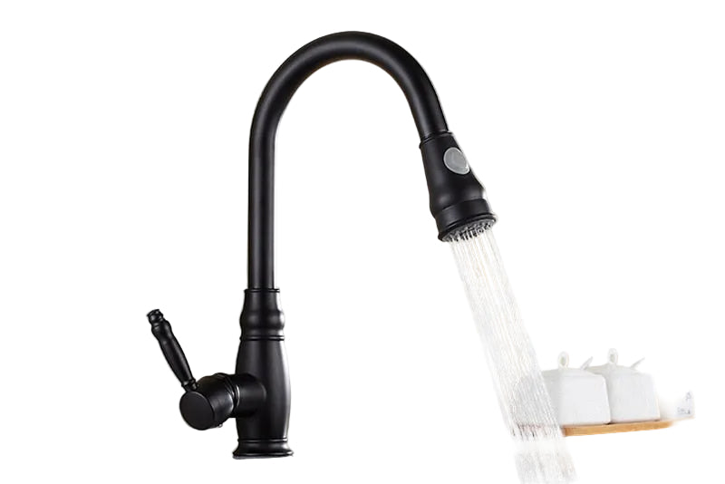 Moderne uttrekkbar kjøkkenkran i krom. Dobbel funksjon og elegant design, ideell for moderne kjøkkenfornyelse.
