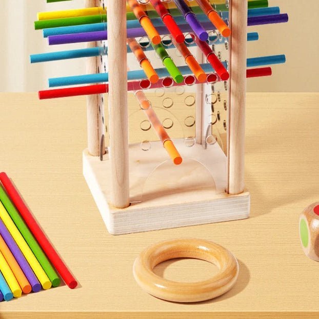 Fargerike Montessori tellestenger i solid tre, pakket i eske, ideell for barns pedagogiske lek.