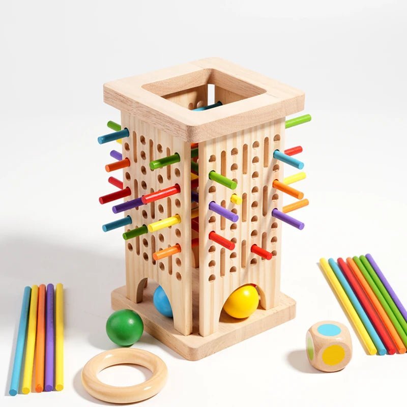 Montessori læringssett med tellestenger; treleker som støtter barnelæring og utvikling av telleferdigheter.