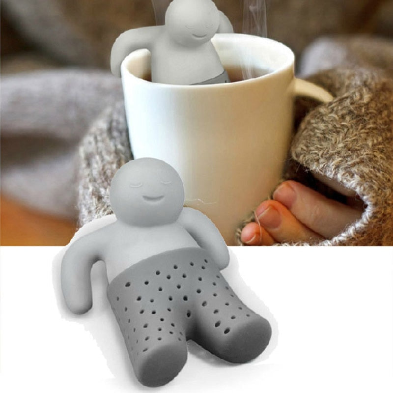 Søt Mr. Te-infuser i matvaregodkjent silikon; ideell for å trekke løs te effektivt.