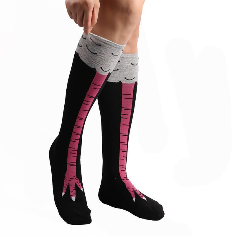 "Morsomme kyllingbensokker: Unisex kostymesokker, hvit, rosa, svart. Perfekt for fest. Velg stil: over-kneet eller kne-høy."