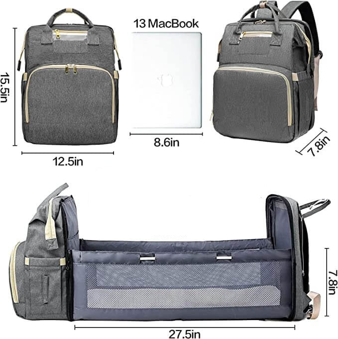 Ryggsekkens reiseparkering-funksjon vist, fester den trygt til bagasjehåndtak.